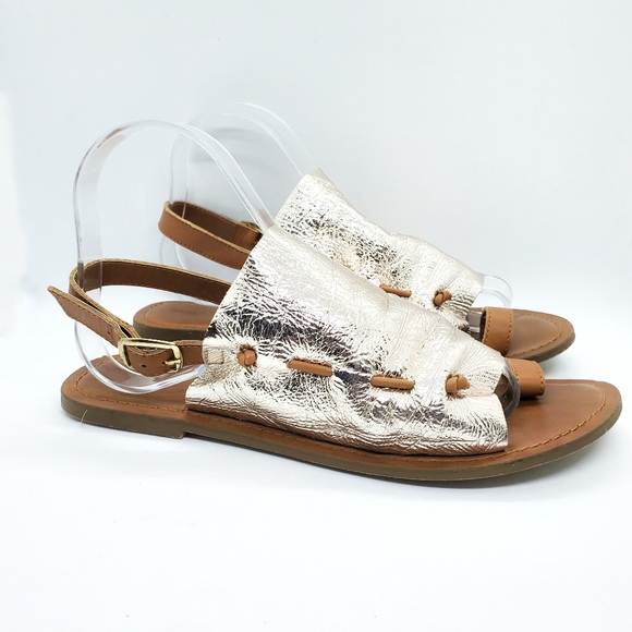 rag & co Shoes - Rag & Co Fran Gold Back Strap Flat Sandal